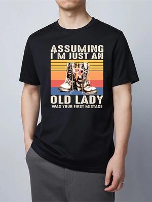 Cowgirl Boots T-shirt Assuming Old Lady Was First Mistake Top Men's Gift Tee