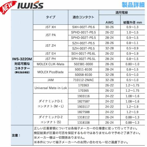 IWISS IWS-3220M JST Connector Crimping Pliers, Ratchet Type, Open Barrel, Compatible with 0.03-0.5mm? Micro Terminals
