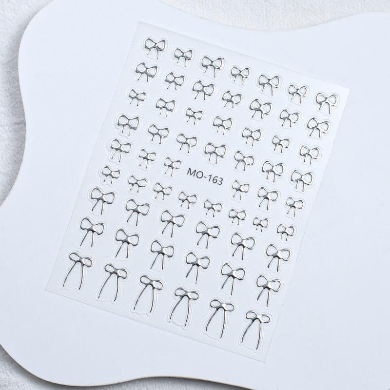 3D Bowknot Nail Stickers: Black, White & Silver Self-Adhesive Decals