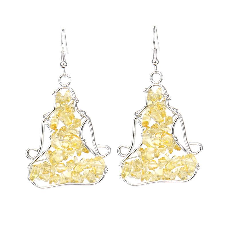 

Hand-Wound Natural Gravel Crystal Agate Green Dongling Yoga Earrings Earrings цитриновый