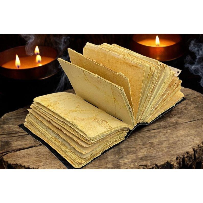 Grimoire Fox Leather Journal Blank Spell Book of Shadows Fat Journal - Handmade Paper Vintage Journal for Women