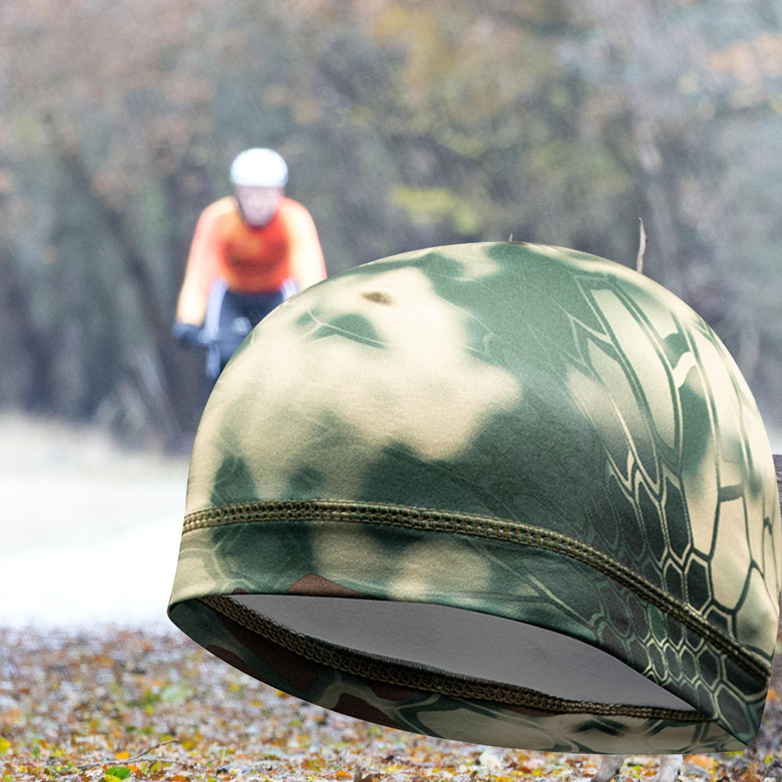 Helmet Liner Unisex Winter Beanie under Hat Cycling Warm for Women Men Running Skiing Green Camo