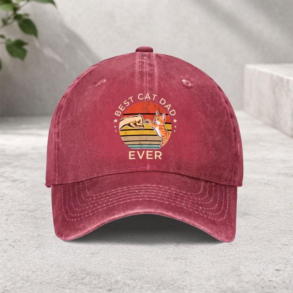 Best Cat Dad Ever Baseball Cap Vintage Washed Cotton Adjustable Snapback Hat for Unisex