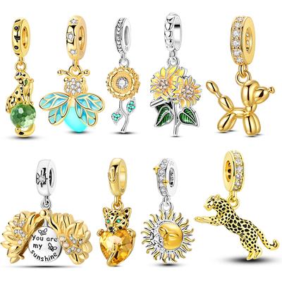 925 Silver Golden Sunflower Firefly Leopard Charm Pendants Fit Bracelet Necklace Jewelry DIY Gifts