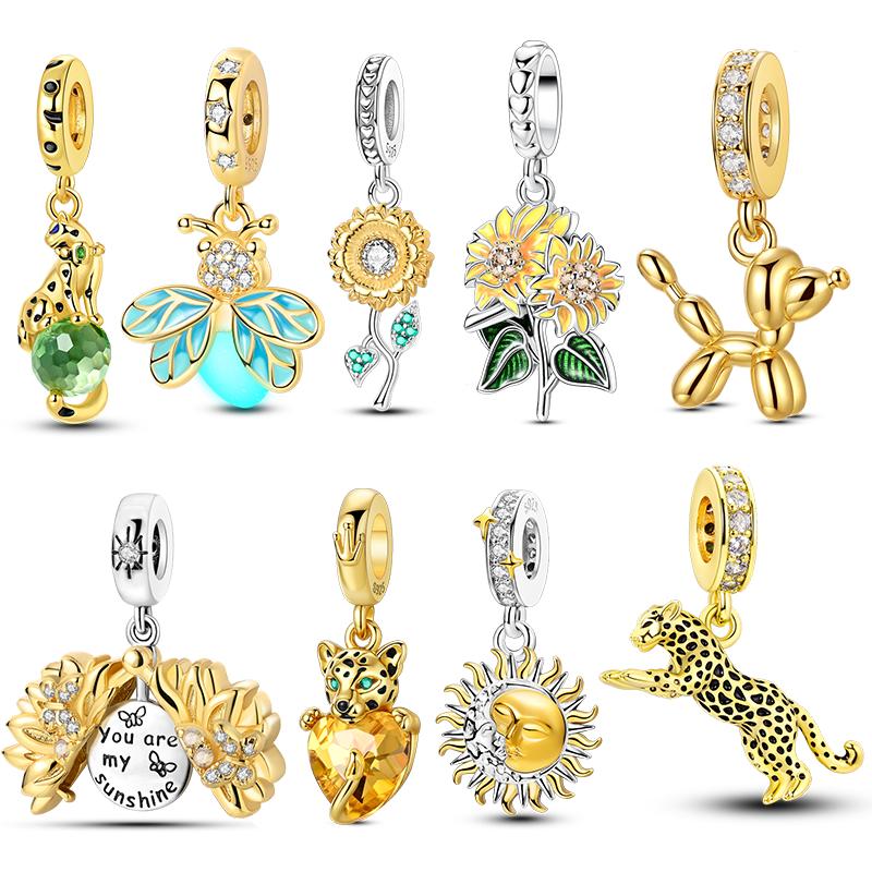 Copper Metal Golden Sunflower Firefly Leopard Charm Bead Component Pendant Bead Components Compatible With Bracelet High Quality Fine Jewelry