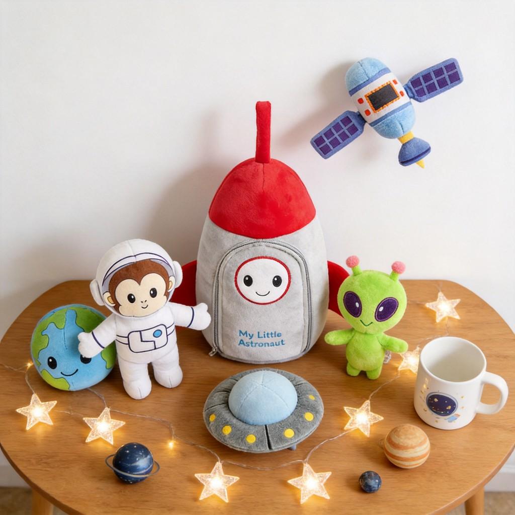Space Monkey Plush Set With Interactive Toy For Family Role Play And Cuddle