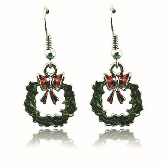 2018 European & American Drip Oil Bow Christmas Earrings for Women