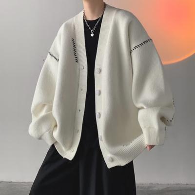 Cardigan casual a maglia larga Maglione di lana da uomo a maniche lunghe Moda Autunno e Inverno Maglione Decorativo a Riga Luminosa