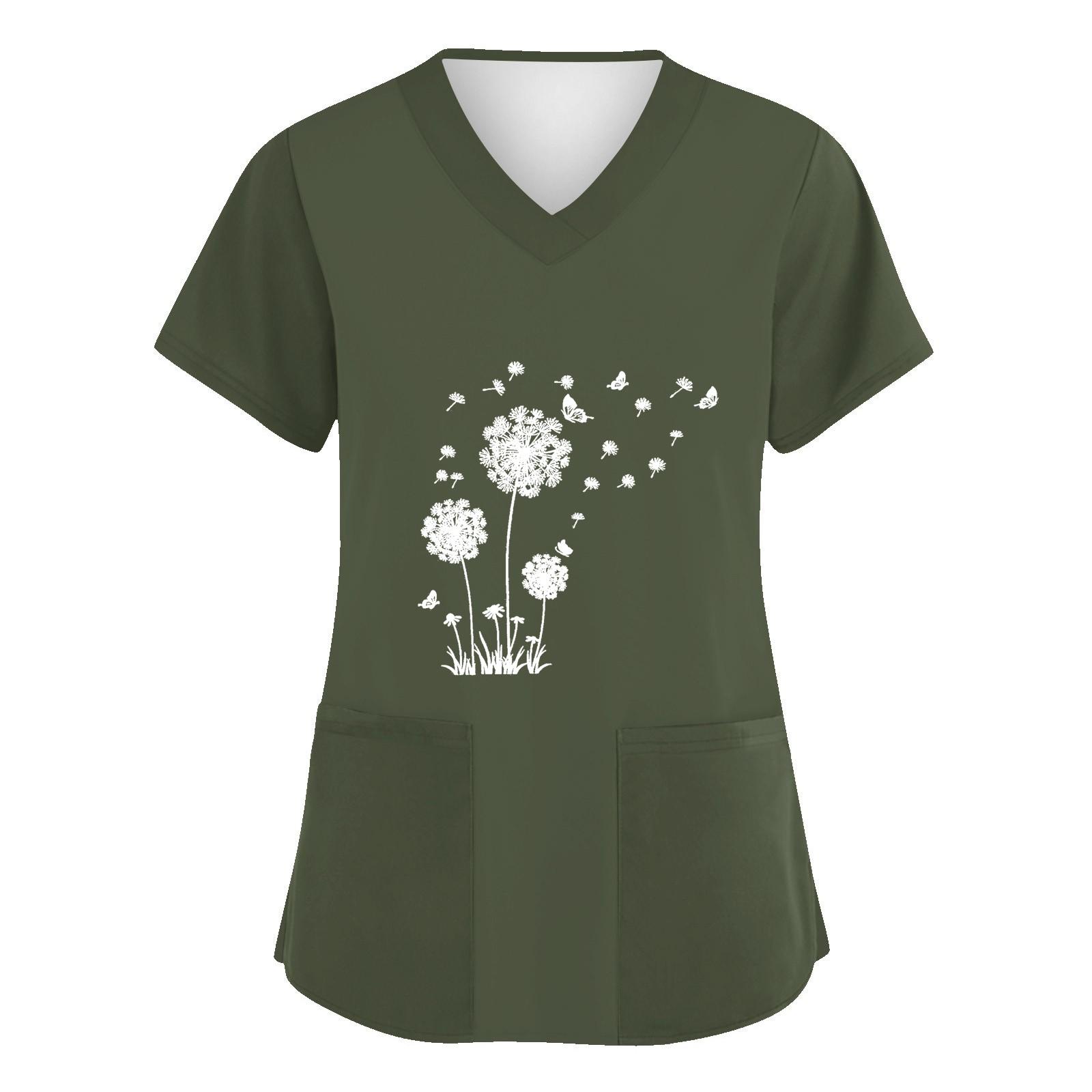 

Женская мода с v-образным вырезом, короткими рукавами и карманами, топы с принтом XL