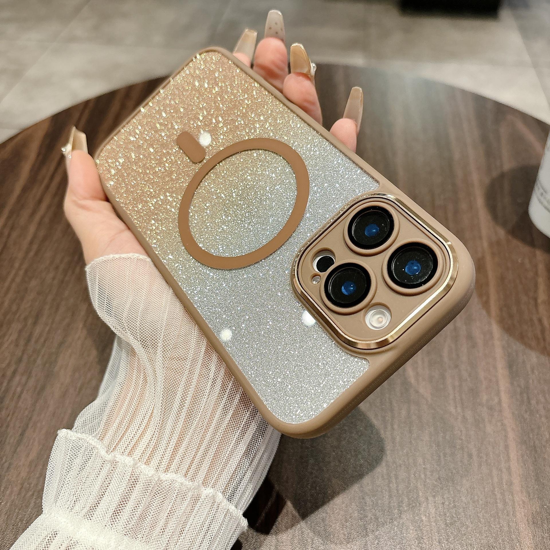 

Applicable To IPhone 17 Gold Shield Flash Powder Magnetic Suction Phone Case Apple 16proMax Full Inclusive Anti Fall 15 Protective Case 14 iPhone17
