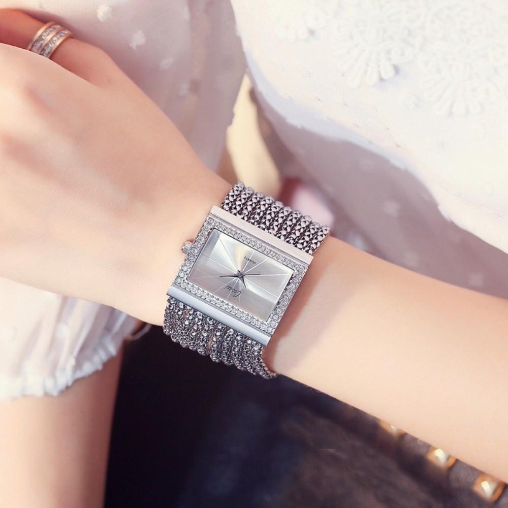 Luxus Quarz Armbanduhr Stahlarmband Quadratisches Zifferblatt Armbanduhr Quarzwerk Strass-Dekor Damen Armbanduhr für Frauen