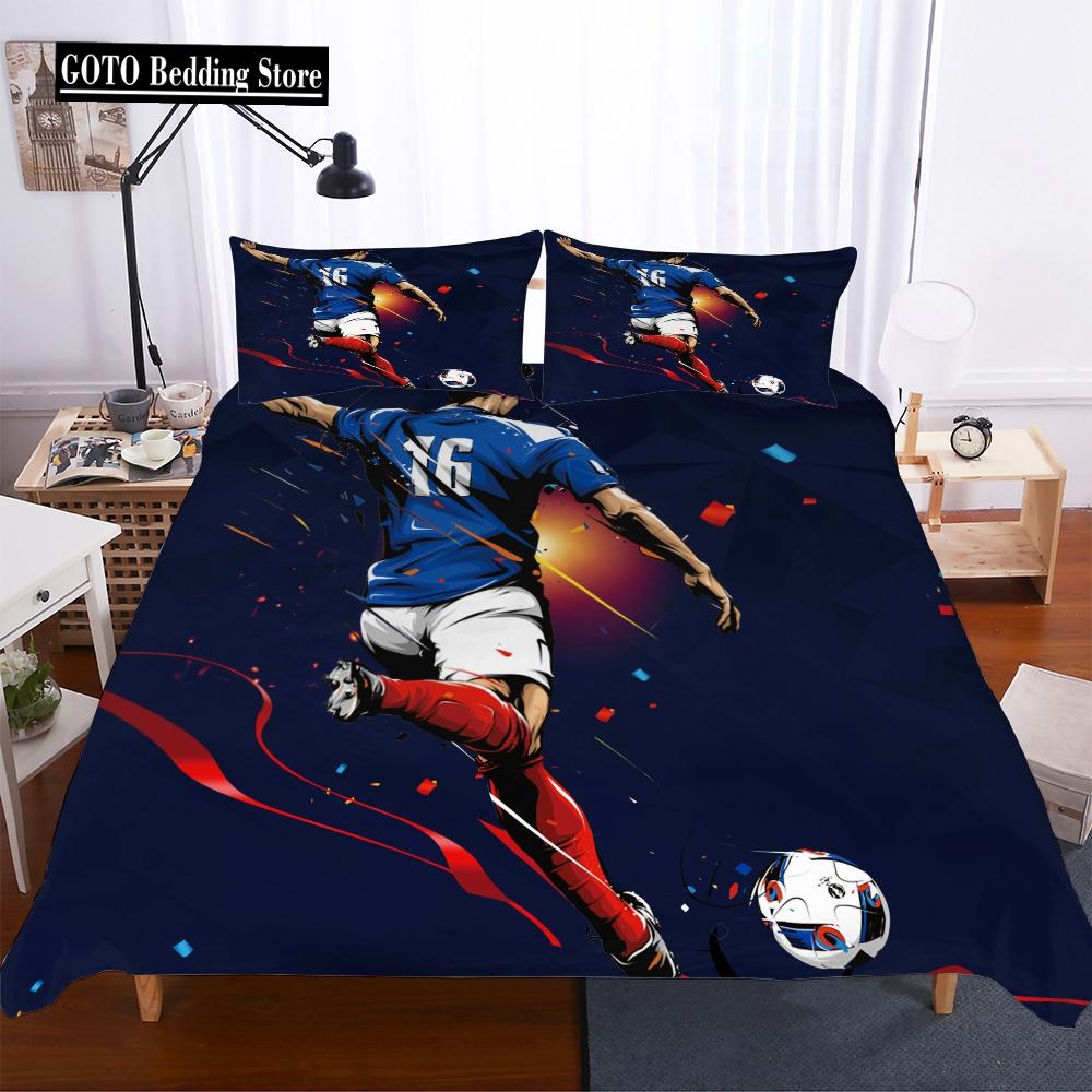 Microfiber Fabric Beddings Soccer Duvet Cover Sets for Boy Print Football Comforter Bedding Sets Three Piece Set Men Bedclothes