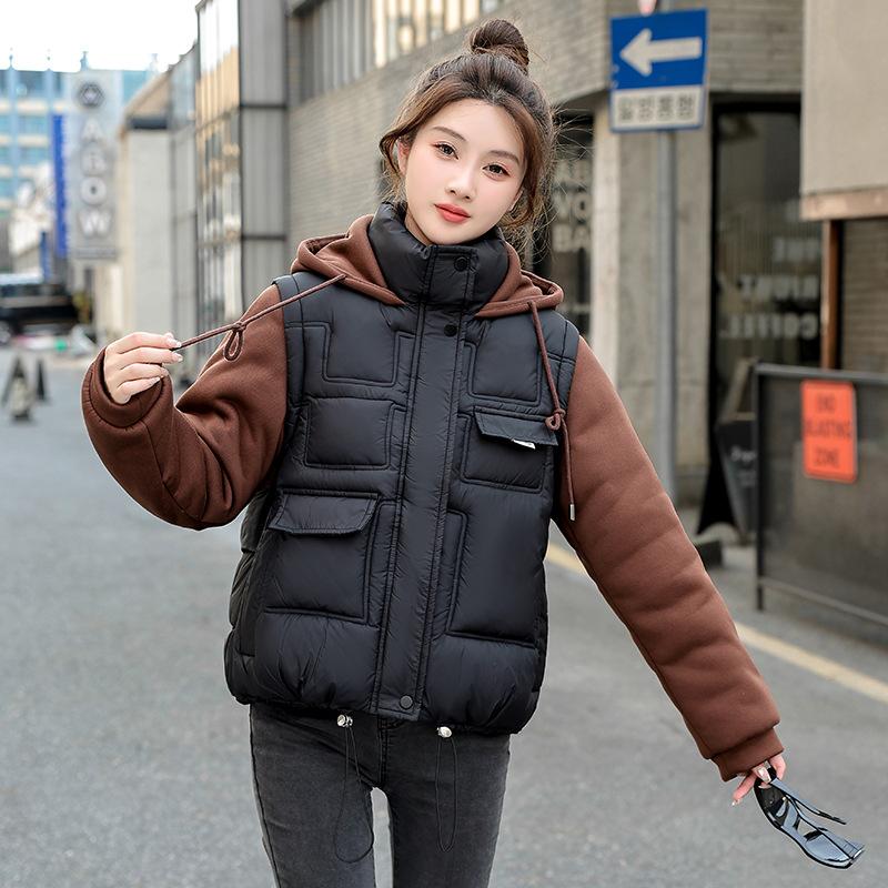 New Women's Cotton-padded Clothes Fake Two Pieces Fashion Hooded Short Women's Cotton-padded Clothes Thickened Cotton-padded Jacket