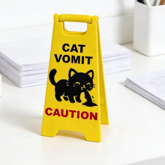 Cat Vomit Caution Sign Humorous Cat Puke Warning Sign Novelty Gag Gifts for Pet Lovers Home Desk Decor