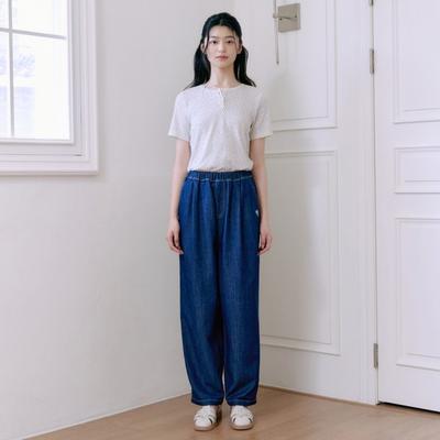 Women Waist Band Baggy Fit Denim Pants T264mje237w