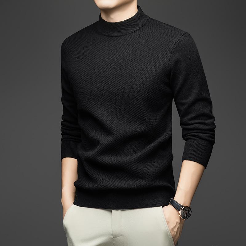 Men's High Collar Jacquard Knit Sweater - Autumn/Winter Business Casual