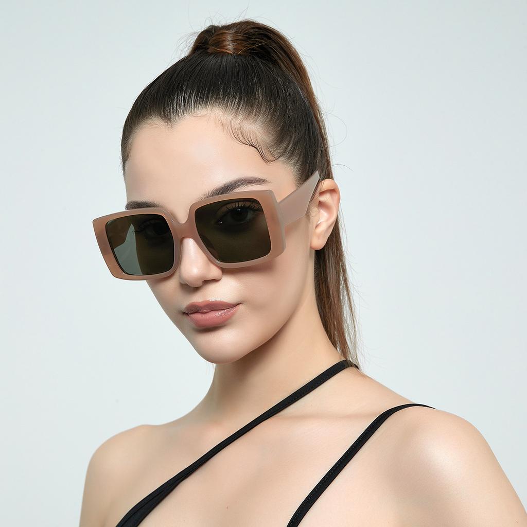 Glasses 95153 Large Frame Square Color Frame Trendy Sunglasses Women, Sunglasses Men