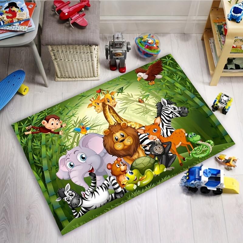 Youngsters' Jungle Safari Play Mat - Fun Cartoon Animal Rug with Non-Slip Backing, Vibrant Zebra, Lion & Elephant Design for Living Room, Be