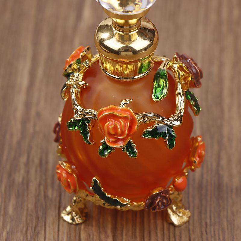 1Pc Dubai 15Ml Beauty Salon Flowers Glass Perfume Empty Bottle Vacuum Bottle Essential Oil Olive Oil Reusable Storage Bottle