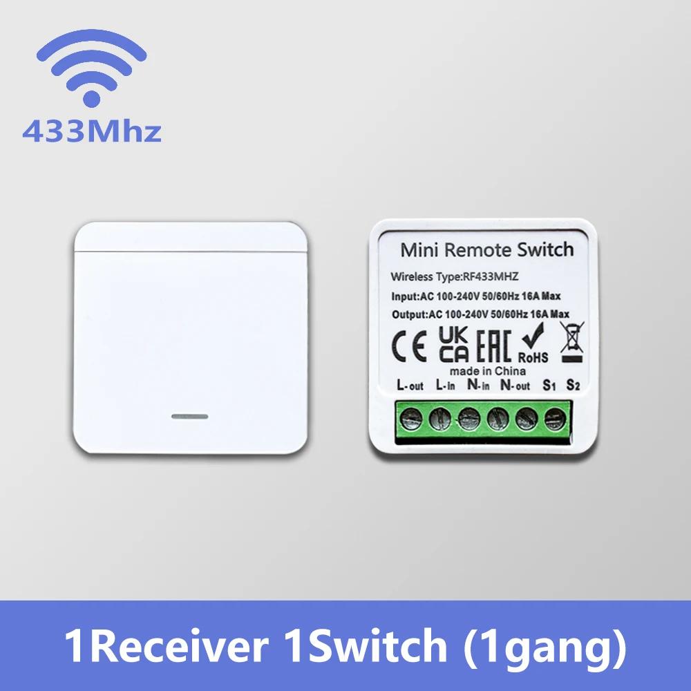 RF 433MHz Smart Switch 16A Lamp Relay Receiver 2-Way Remote Control 1/2/3 Gang Wall Switch Round Panel Mini Transmitter DIY Home