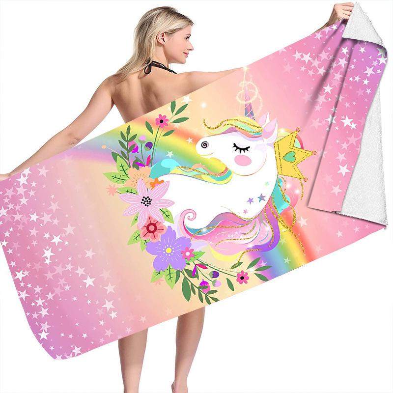 animation unicorn series digital-printed polyester Superfine fiber double-sided fleece Beach vacation bath towel, beach towel