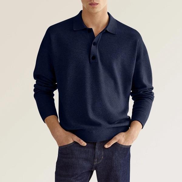 Spring and Autumn Men's Fashion Solid Color Long Sleeve V-neck Buttons Breathable Casual Men's Polo Shirt Long Sleeve Loose Business T-shirt