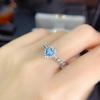 Aquamarine Topaz Heart-Shaped Women's Open Ring with Blue Diamond Color Gemstone - Trendy and Elegant Style