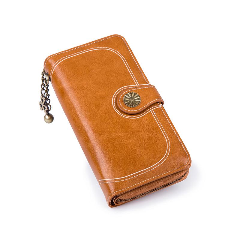 Portafoglio da Donna Pochette Vintage Pelle di Alta Qualità Portafoglio Lungo da Donna Retro Portamonete con Cerniera Cinturino Portamonete
