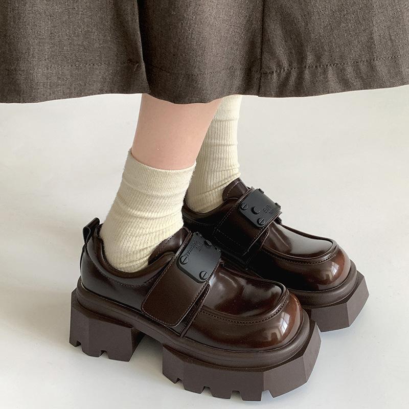 Spring and summer new fashion thick heel small leather shoes platform loafers muffin single shoes versatile Mary Jane shoes high heels women