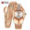 SANDA Women's Luxury Snake Head Bracelet Watch with Roman Mother-of-Pearl Dial, Diamond Accents, English Two-Hand, 30M Water Resistant.