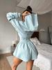 2026 Y2K Three-Piece Set Hooded Crop Jacket Corset Belt High Waist Wide Leg Shorts Women's Fashion Outfit