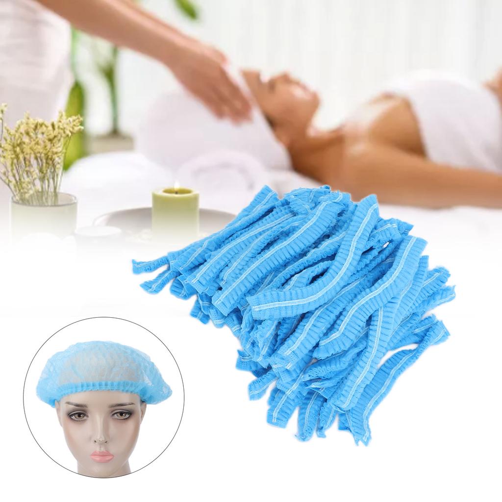 100pcs NonWoven Disposable Net Cap Breathable Stretchable Beauty Salon Shower Bath Cap