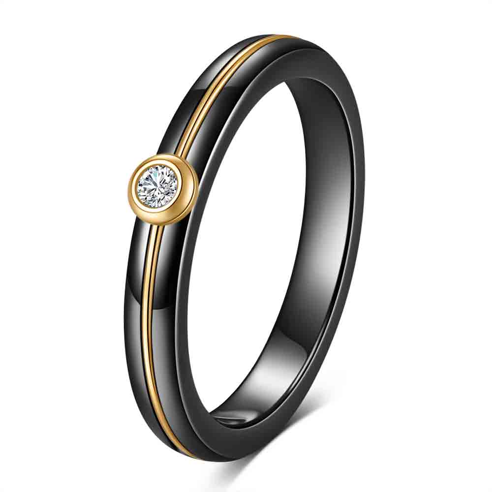 

4MM Ceramics Ring For Women Fashion Stainless SteelInlaid Gold Color Natural Zircon Accessories High Quality Daily Jewelry 6