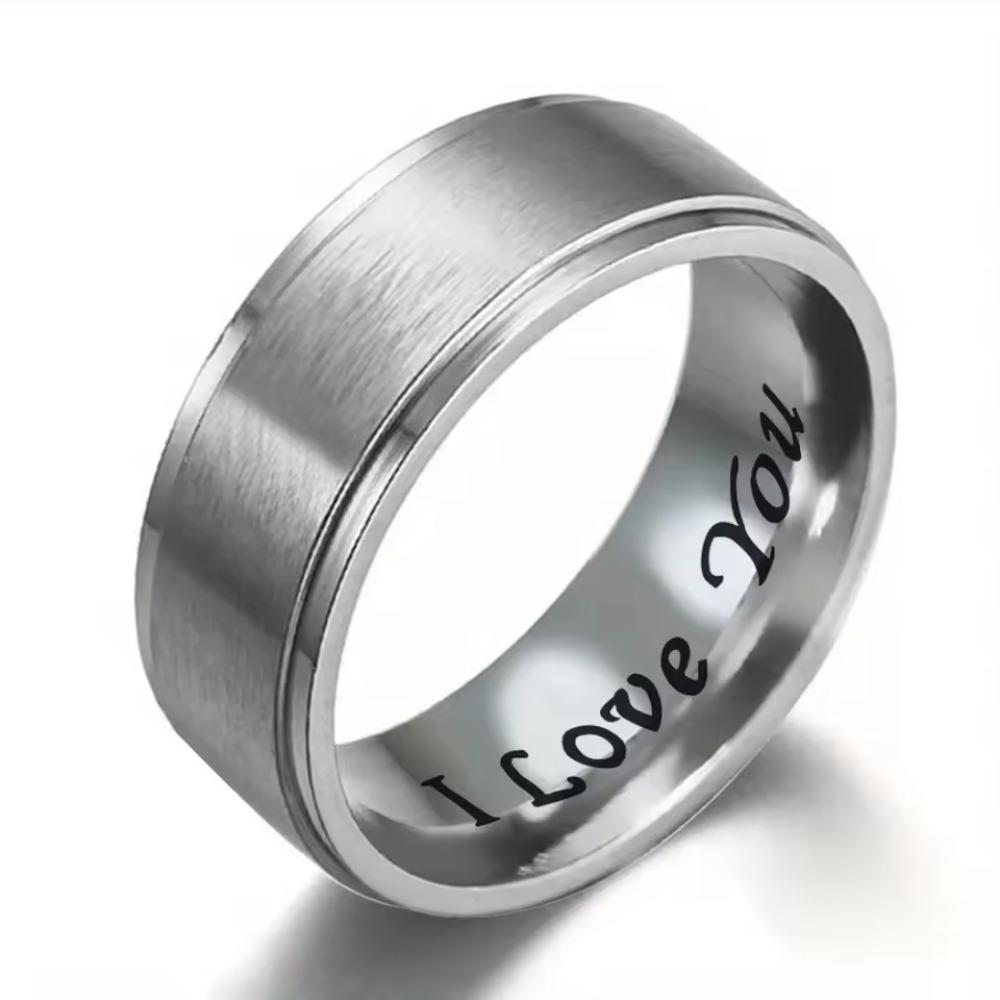 Stainless Steel Rings with "I LOVE YOU" Engraved Inside - Black/White Matching Promise Rings Valentine's Gift Jewelry