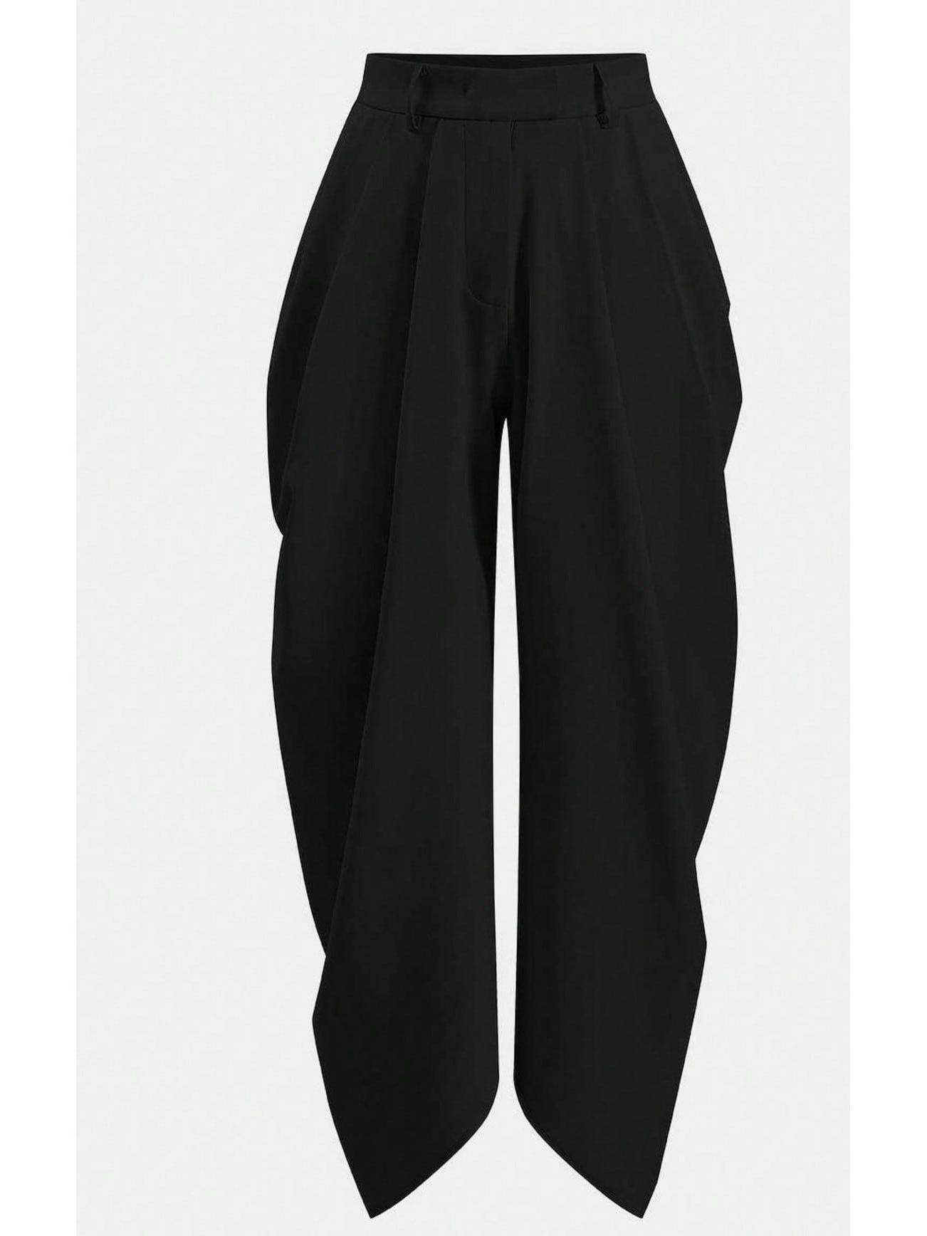 

2026 European & American High-Waisted Drape Pleated Irregular Casual Pants XL чорний