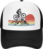 Mountain Biking Sunset Graphic Trucker Hat Polyester Mesh Adjustable Outdoor Cycling Baseball Cap
