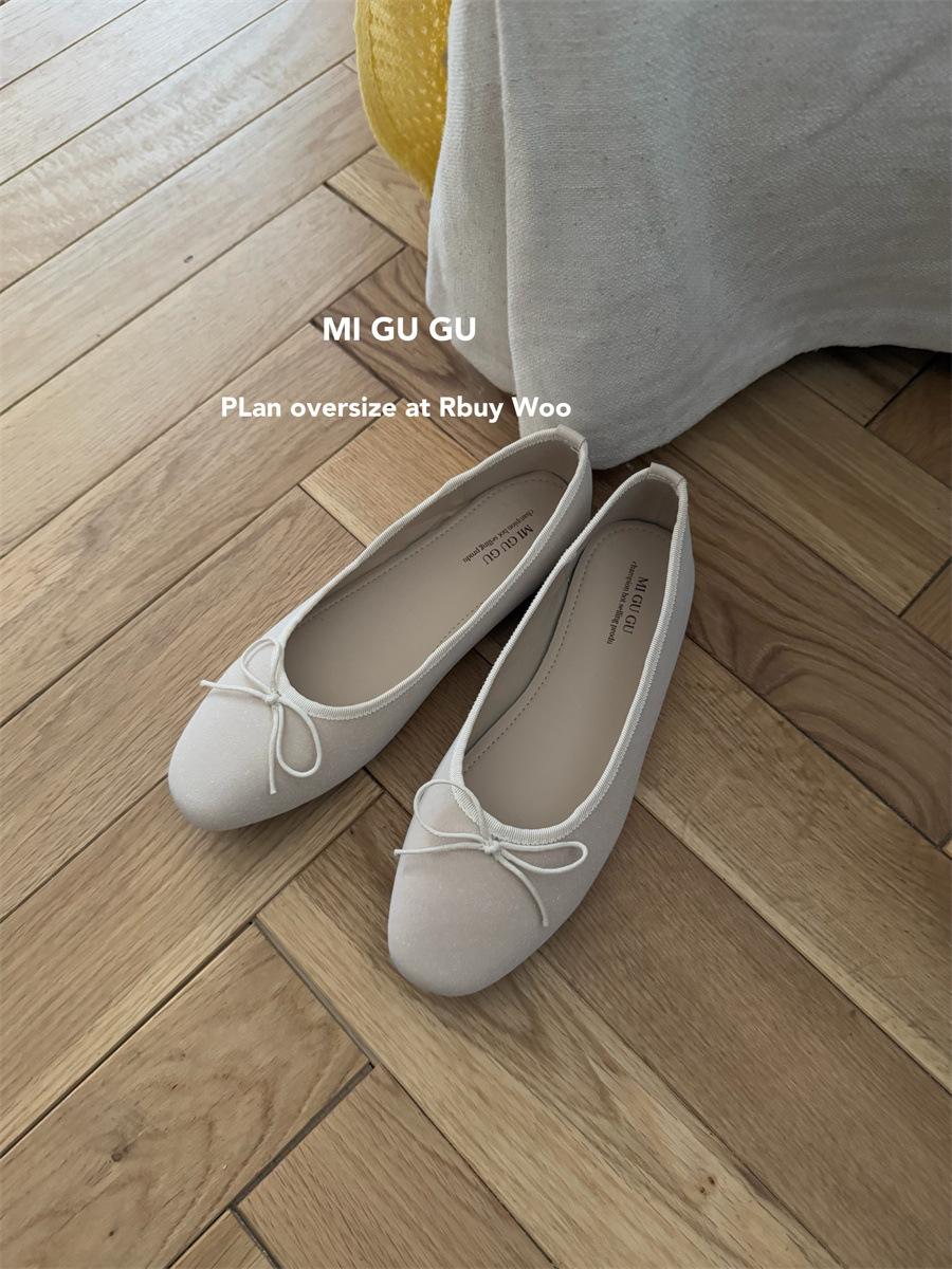 

French temperament bow single shoes women s shoes 2025 evening fairy small fragrant wind ballet women s shoes floating shoes 39 абрикосовий