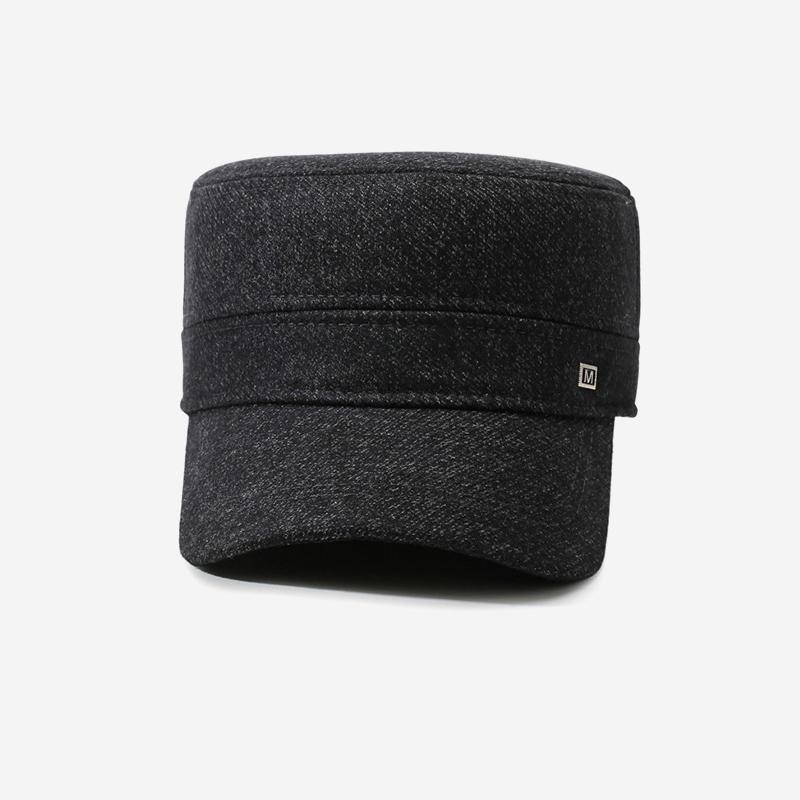 Mens Winter Warm Wool Blend Flat Top Cap with Ear Flaps Outdoor Cold Weather Hat
