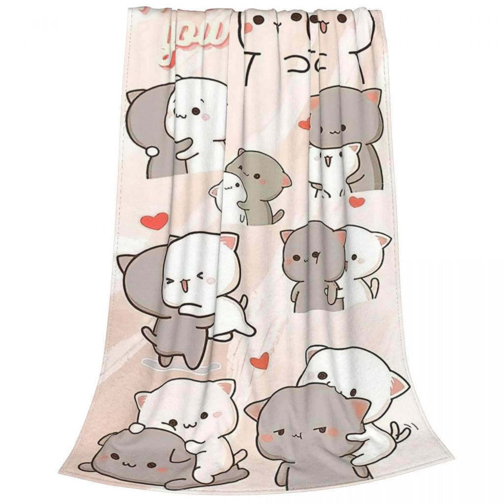 Kawaii Peach And Goma Collage Cartoon Blankets Velvet Decor Mocha Mochi Cat Soft Throw Blanket for Bed Bedroom Plush Thin Quilt
