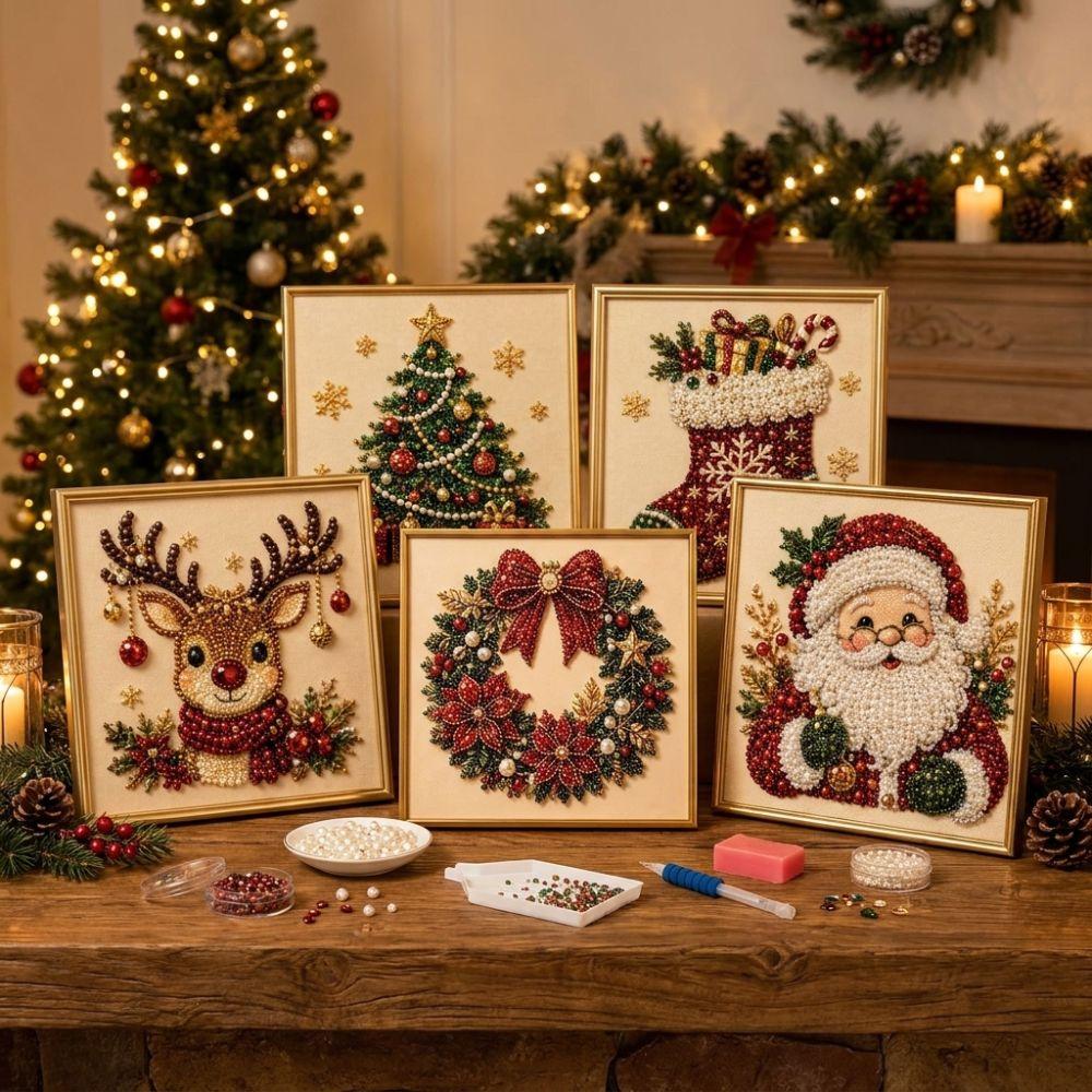 Çerçeveli Noel Elmas Boyama Sanat Kiti 3D İnci Sanatı Noel Baba Kendin Yap İnci Boncuk Sanat Seti El Yapımı Noel Çorapları