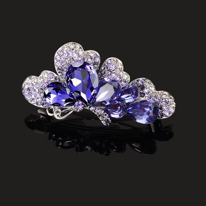Clip de Primavera de Circonita Blanca Flor de Pedrería Brillante Clip Superior Clip Horizontal Elegante Adorno para el Cabello de Moda para Madres
