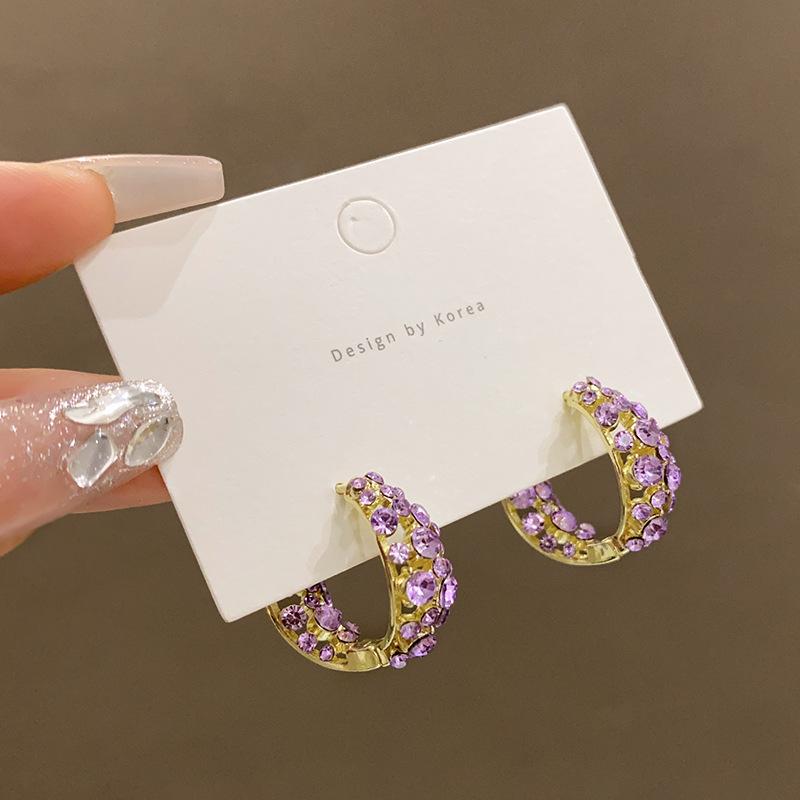 Фиолетовые круглые серьги-гвоздики с полным покрытием бриллиантами, уникальные женские серьги, новые уши