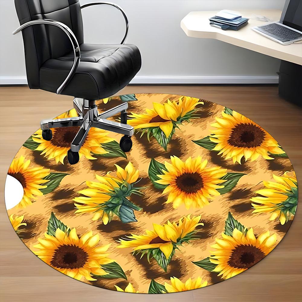 1pc Sunflower Pattern Chair Carpet for Office, Non slip, Soft and Durable Office Rug