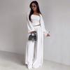 Women 3 Piece Sets Off Shoulder Sleeveless Cropped Tank Top Long Cardgian Elastic Wide Leg Pant Female Suit Summer Lady Outfits
