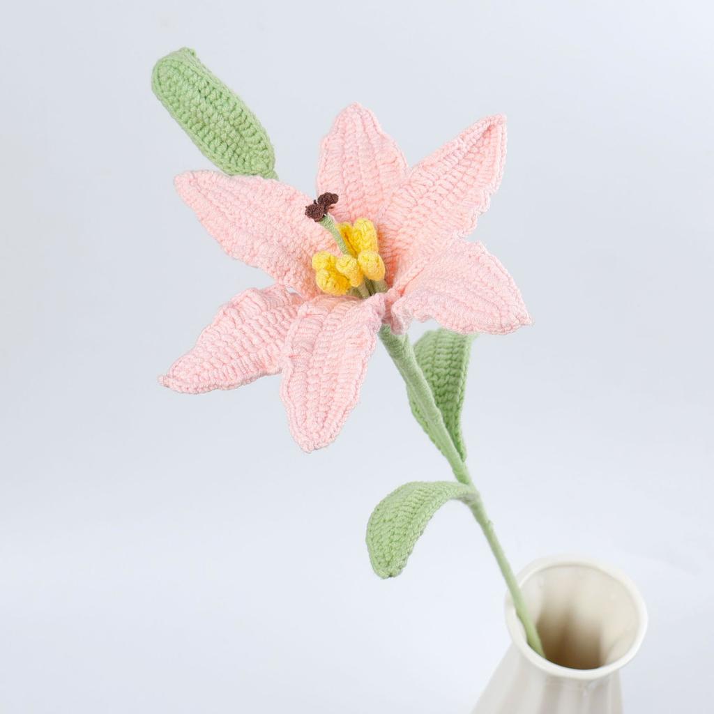 2025 Lily Crochet Flowers Creative Lily Crochet Flower Bouquet Kintted Plant Wedding Decor Table Home Decor Gift