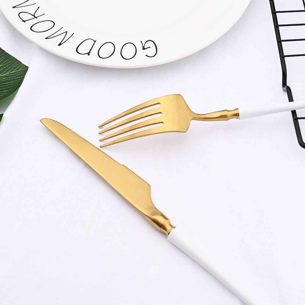 16Pcs/Set White Gold 18/10 Stainless Steel Dinnerware Cutlery Set Fork Coffee Spoon Knife Set Matte Tableware Kitchen Flatware