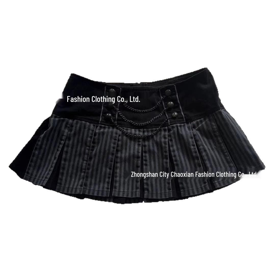 

European Black Chain Decor Pleated Stripe Mini Skirt - Trendy Spicy Girl Style Large чорний