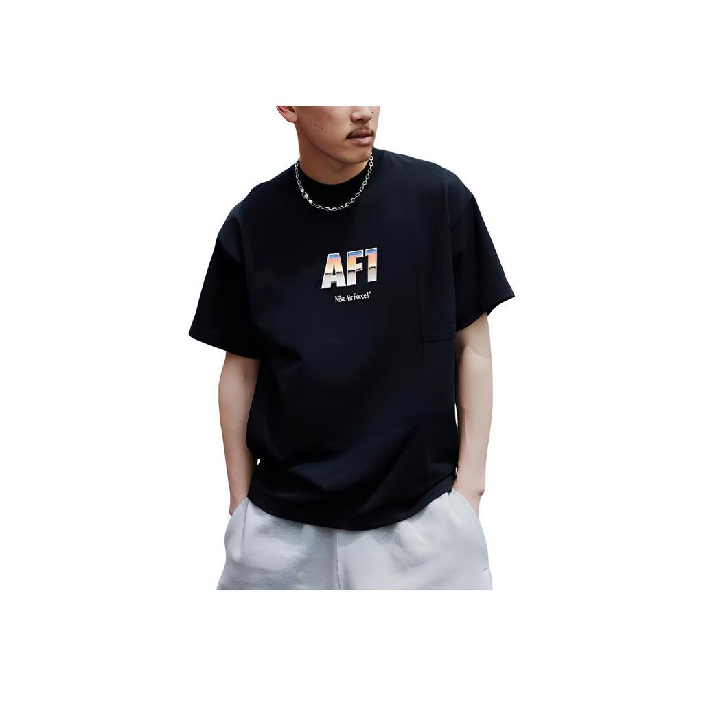 Nike Letter Print Straight-Cut Crew Neck T-Shirt Men Tops Black DR5756-010