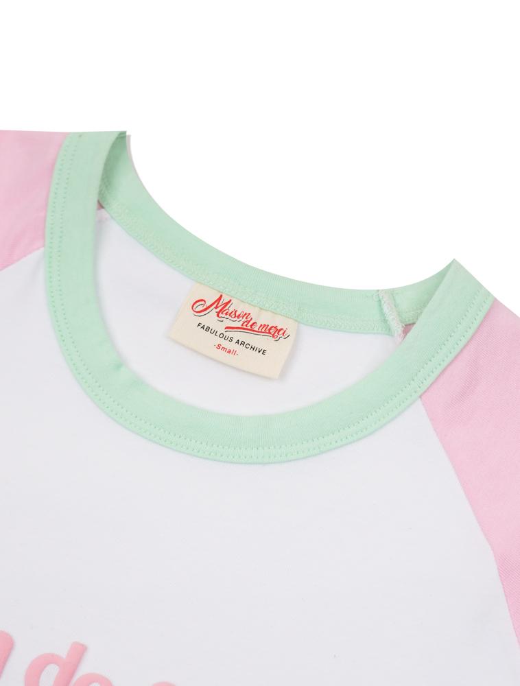 LA MAISON STUDIO Arch Logo Slim Fit Raglan Short Sleeve Whitepink(Fcg2Ts777W)