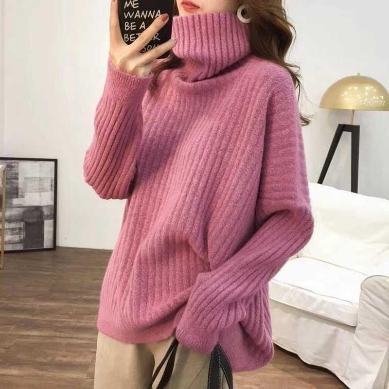 Autumn and winter new loose retro lazy style turtleneck sweater with women's fashion versatile pullover knitted bottoming shirt thick